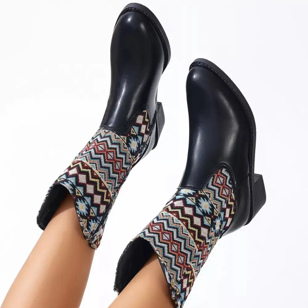 Wrap Point Toe Block Heels Boots