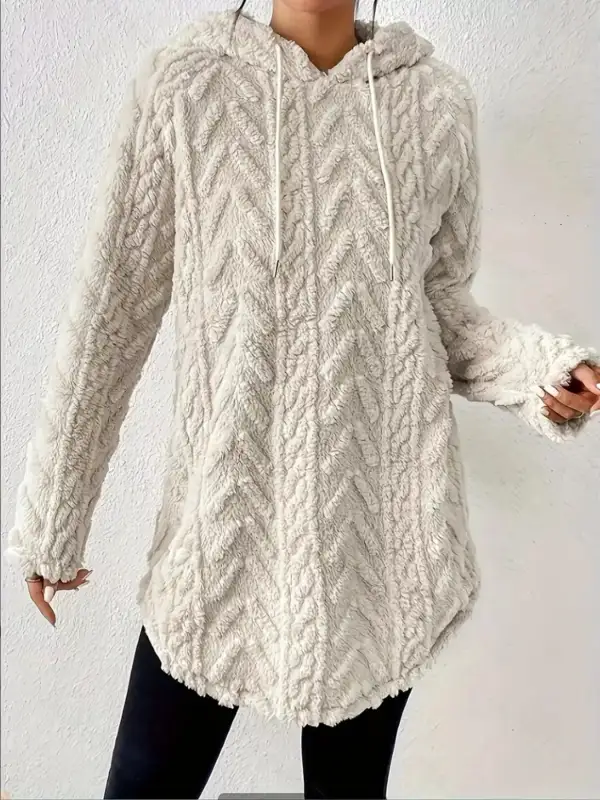 Drawstring Textured Fleece Hoodie