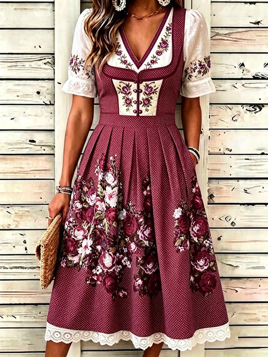 Women'S German Bavarian Vintage Floral Dress