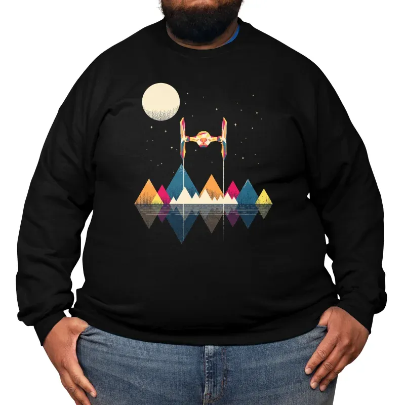 Geometric Space Ship & Mountain Scene Sweatshirt