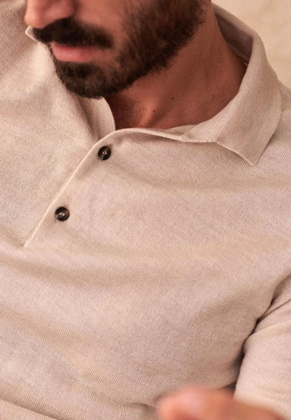 Mottled Beige Henley Collar Knit Sweater
