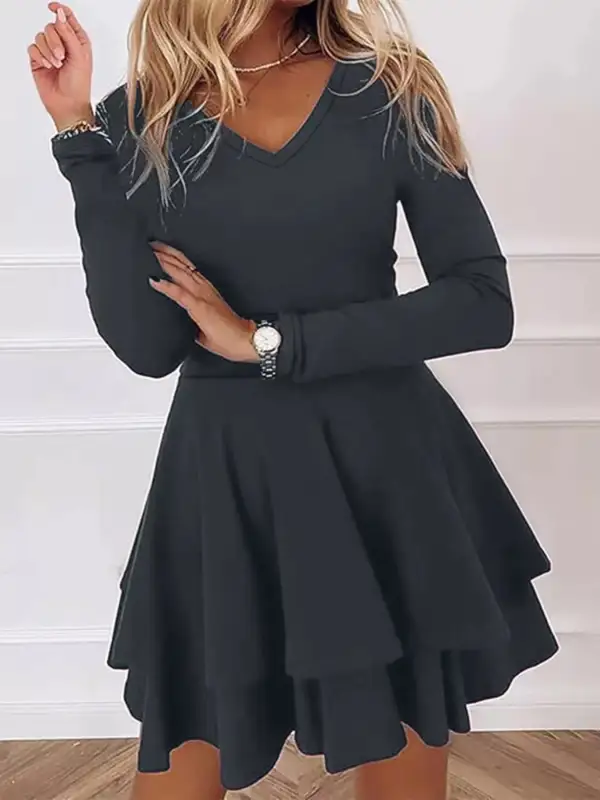 Finish V Neck Ruffle Mini Dress