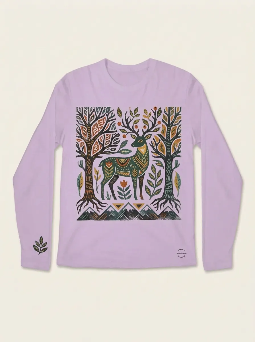 Nature Lover Forest Deer Floral Long Sleeve T-Shirt