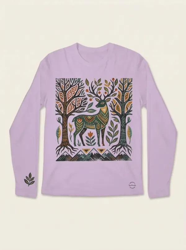 Nature Lover Forest Deer Floral Long Sleeve T-Shirt
