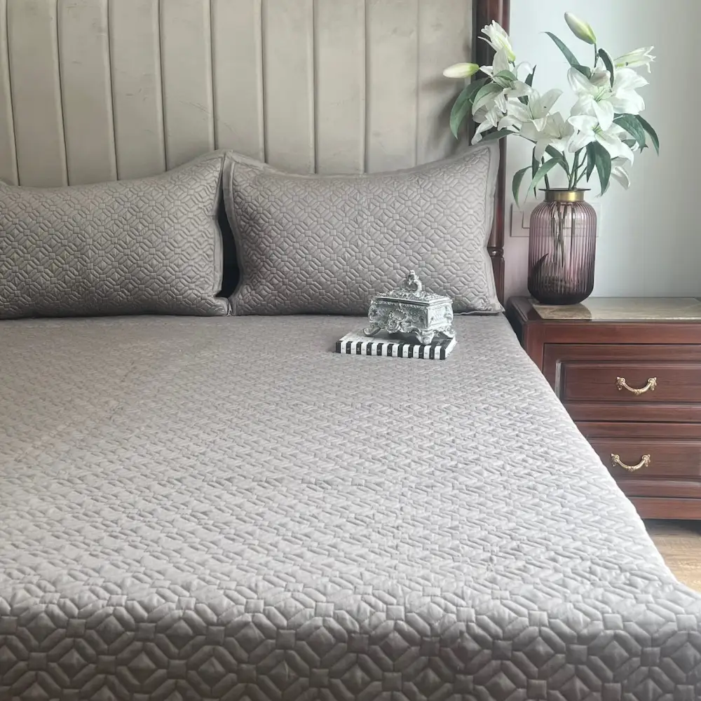 Olive Grey Cotton Reversible Bedspread