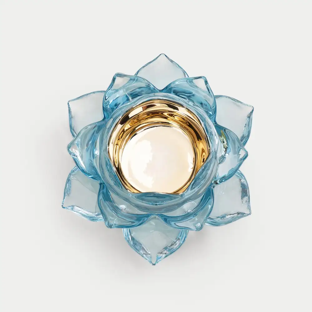 Light Blue Lotus Glass Tealight Holder