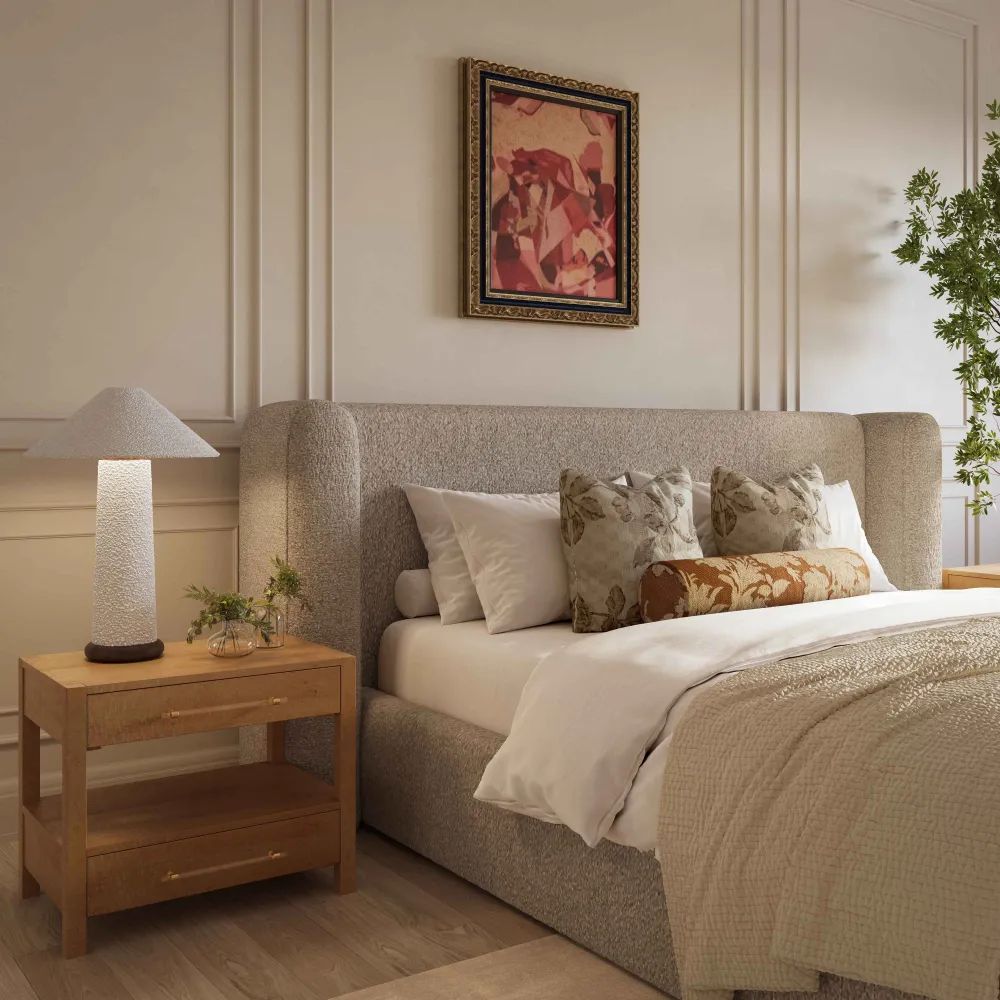Woven Boucle Upholstered Bed
