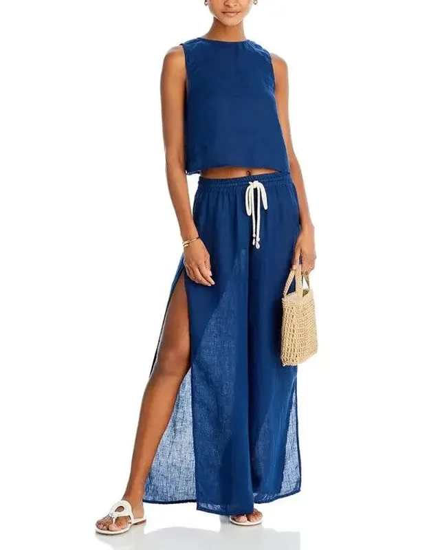 Linen Blend Drawstring Cover Up Pants