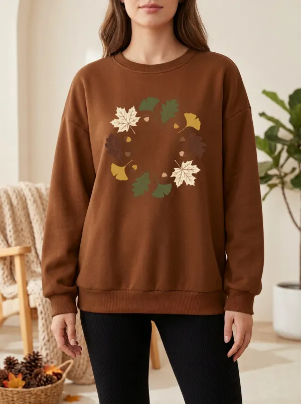 Rustic Printed Acorn Graphic Sweatshirt