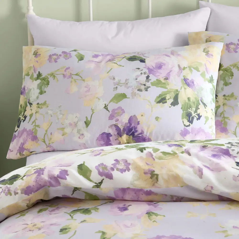 Refined Bedroom Reversible Floral Brushed Cotton Duvet Cover Set