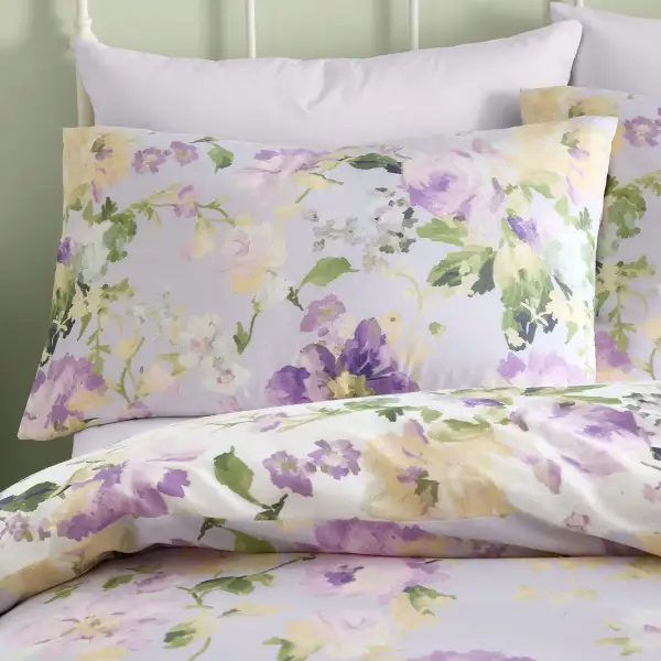 Refined Bedroom Reversible Floral Brushed Cotton Duvet Cover Set