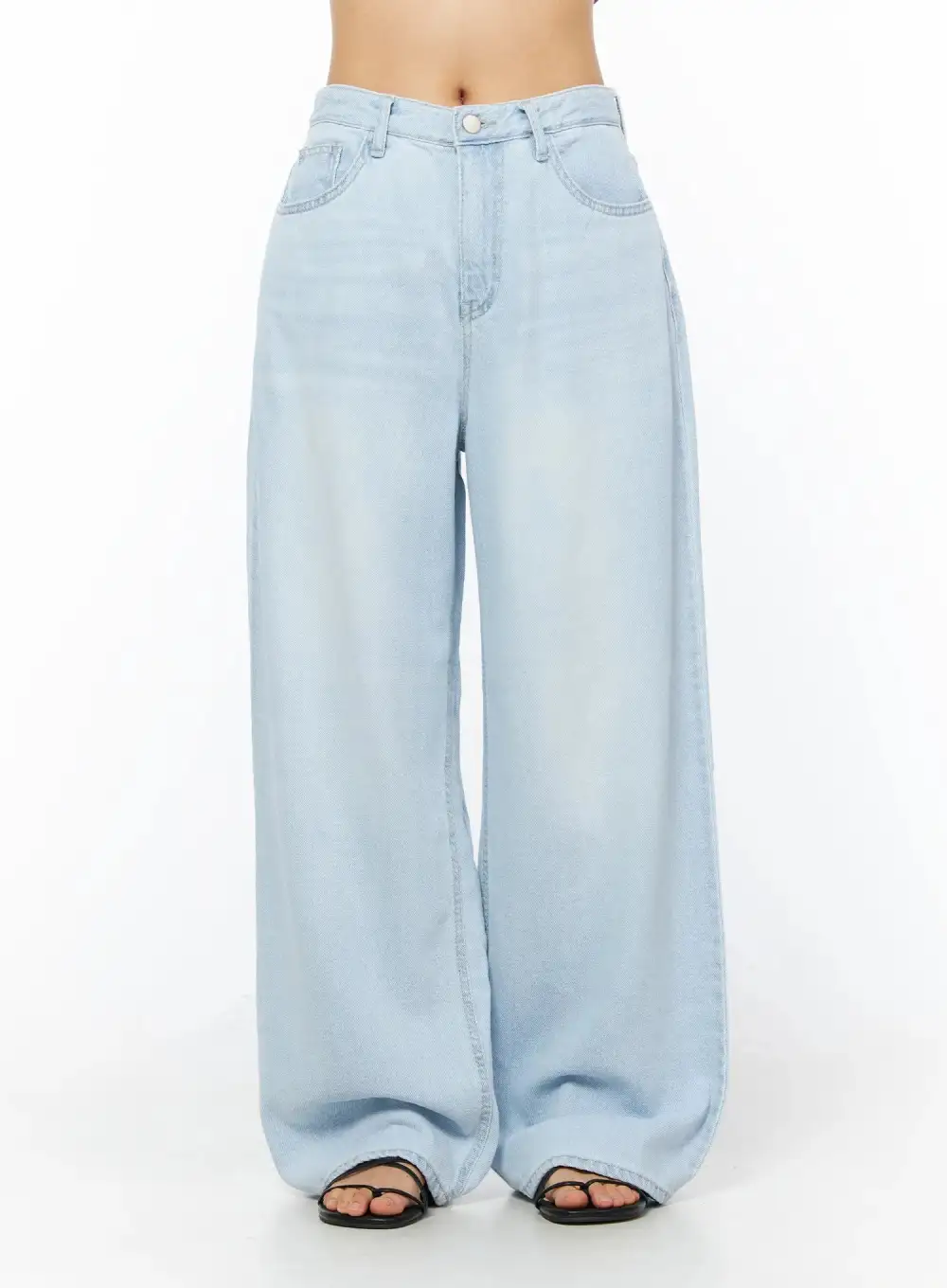 Stitch-Detail Cotton Wide-Leg Jeans