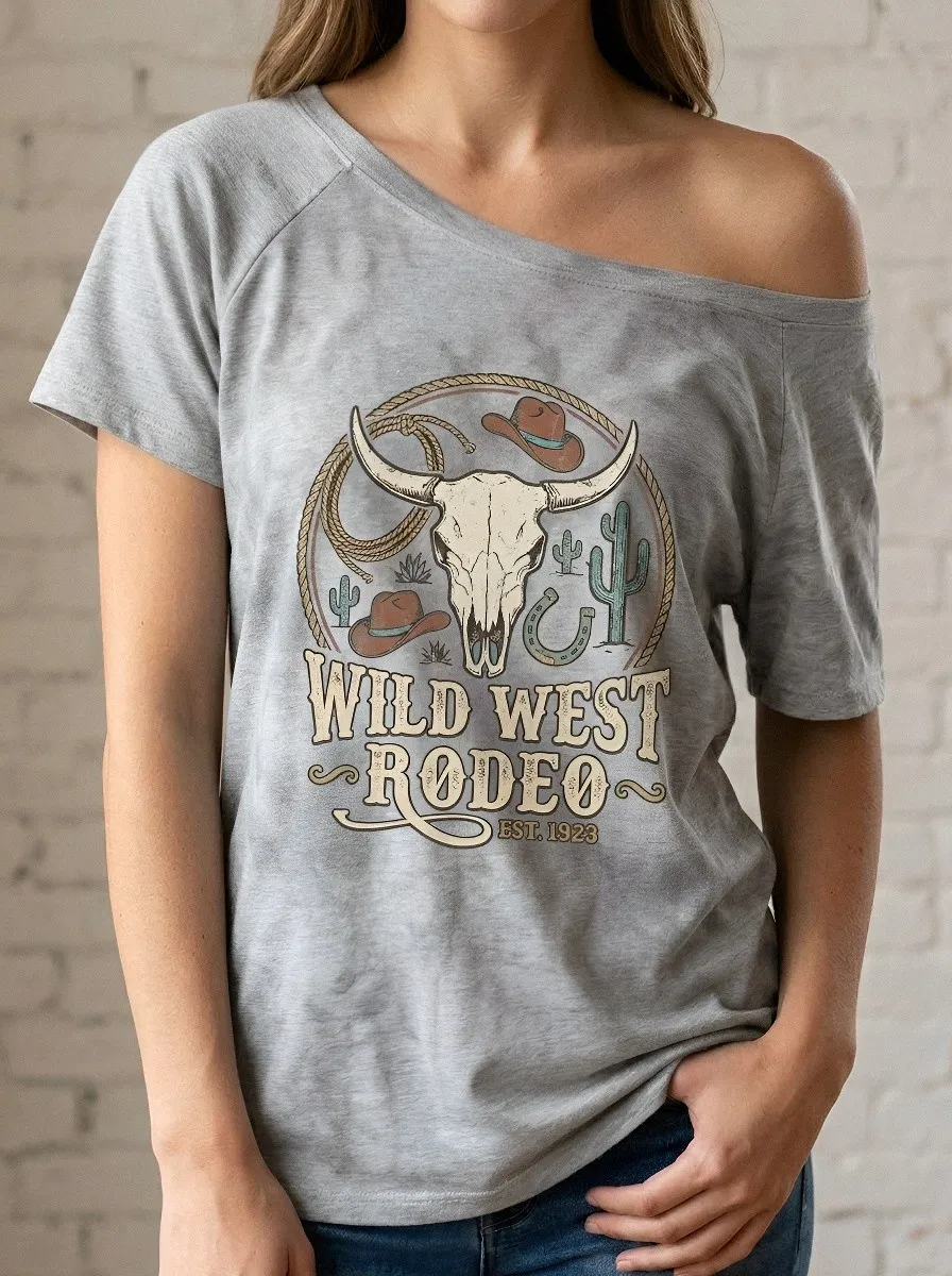 Women's Wild West Rodeo Cow Skull Printed Tie-Dye T-shirt