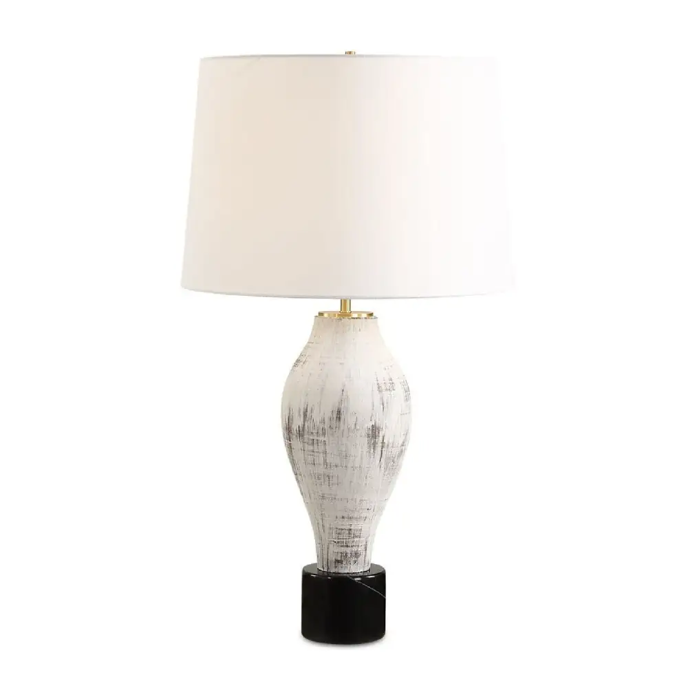 Distressed Tapered Marble Brass Linen Table Lamp
