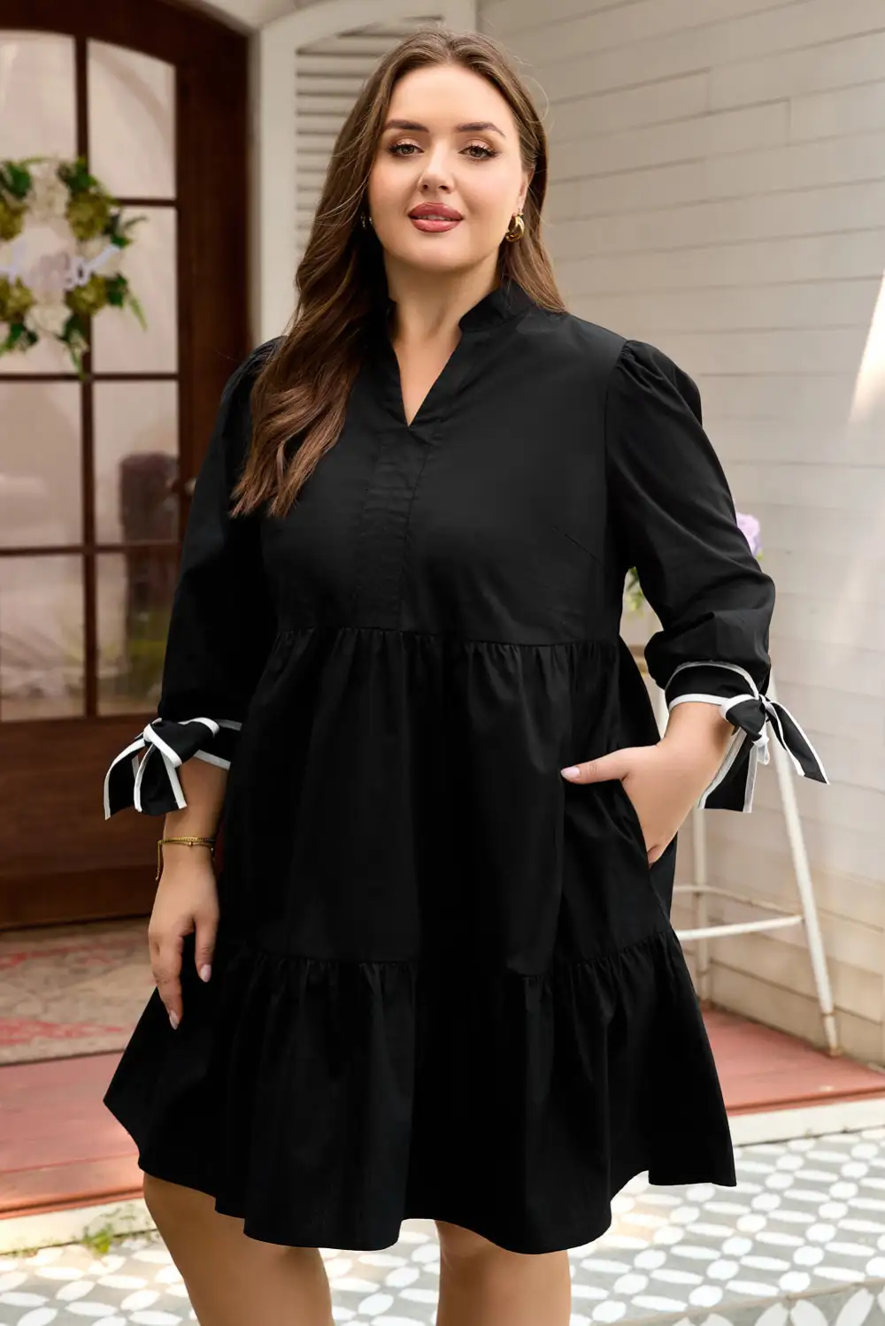 Comfort Fit V Neck Mini Dress