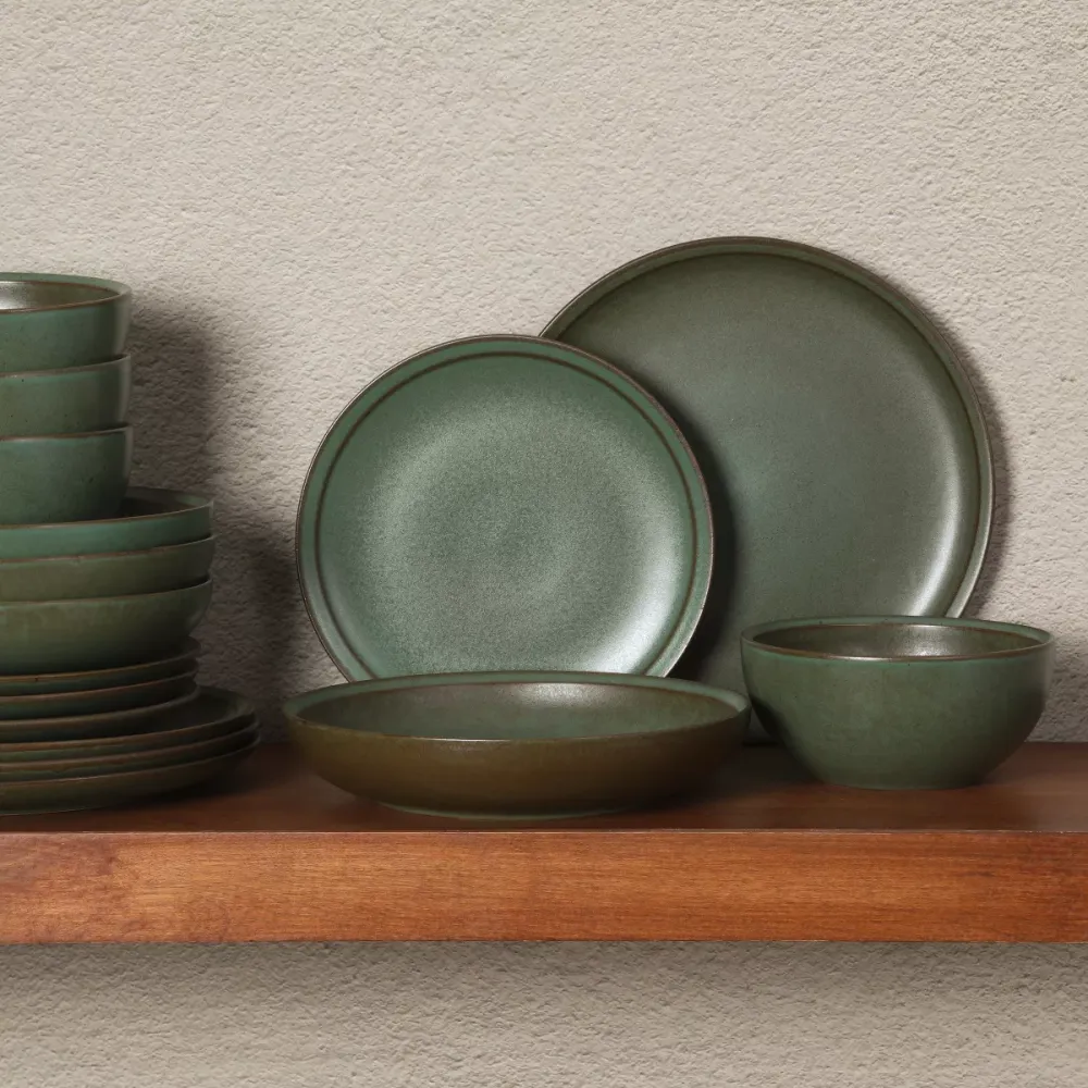 Reactive Glaze Stoneware Dinnerware Set Rimmed