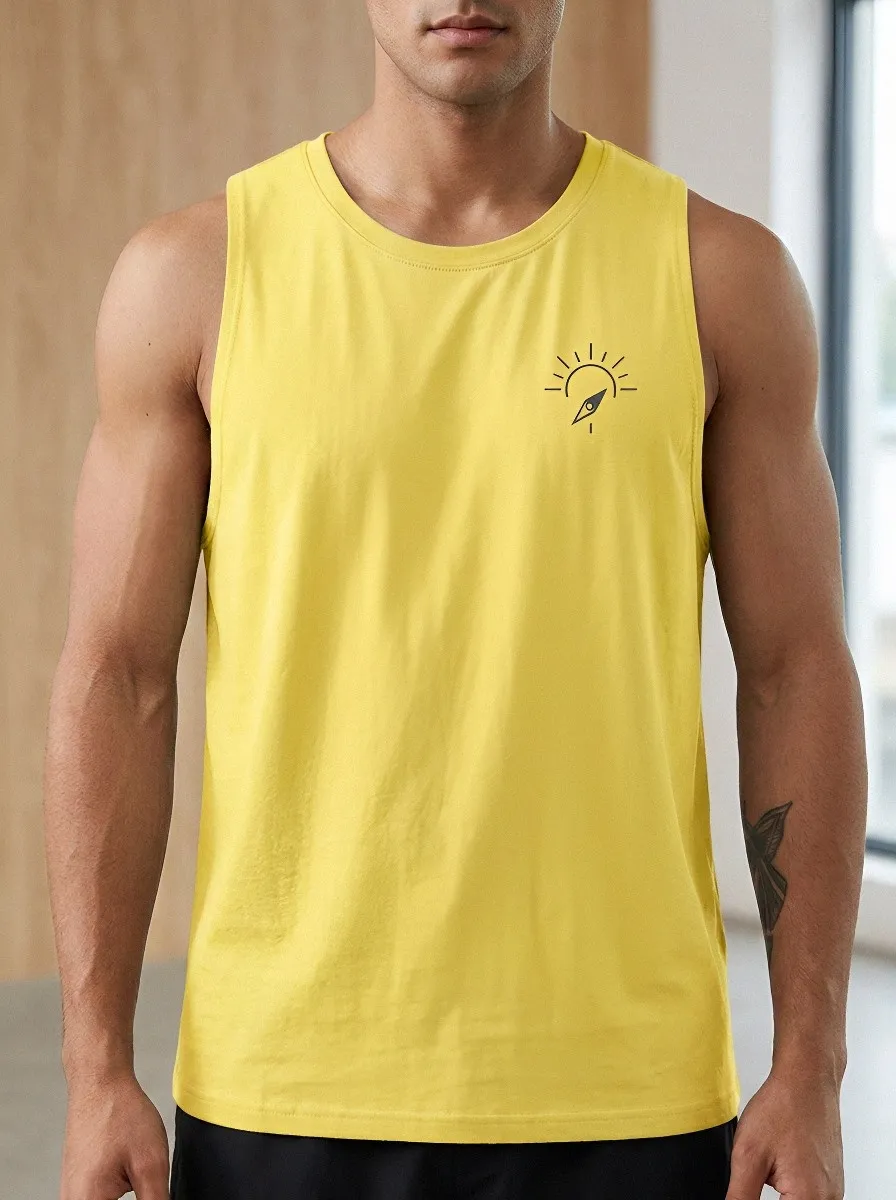 Men's Adventure Travel Compass Sun Printed Tank Top