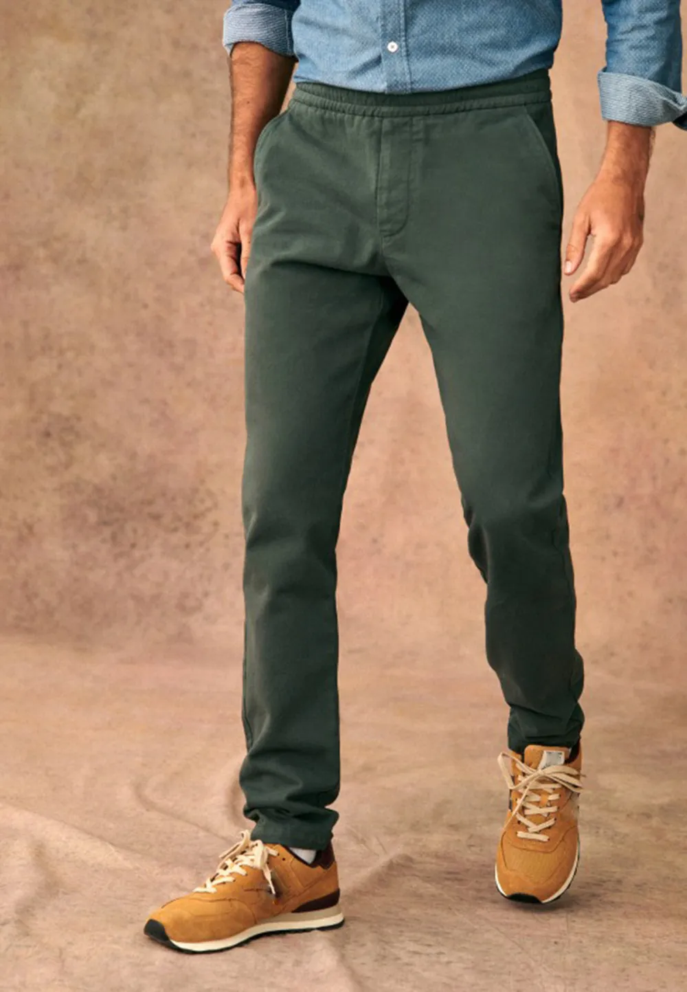Olive Green Cotton Linen Blend Casual Trousers