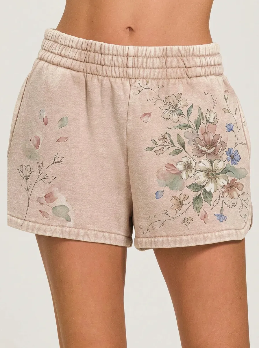 Women's Botanical Floral Watercolor Printed Shorts
