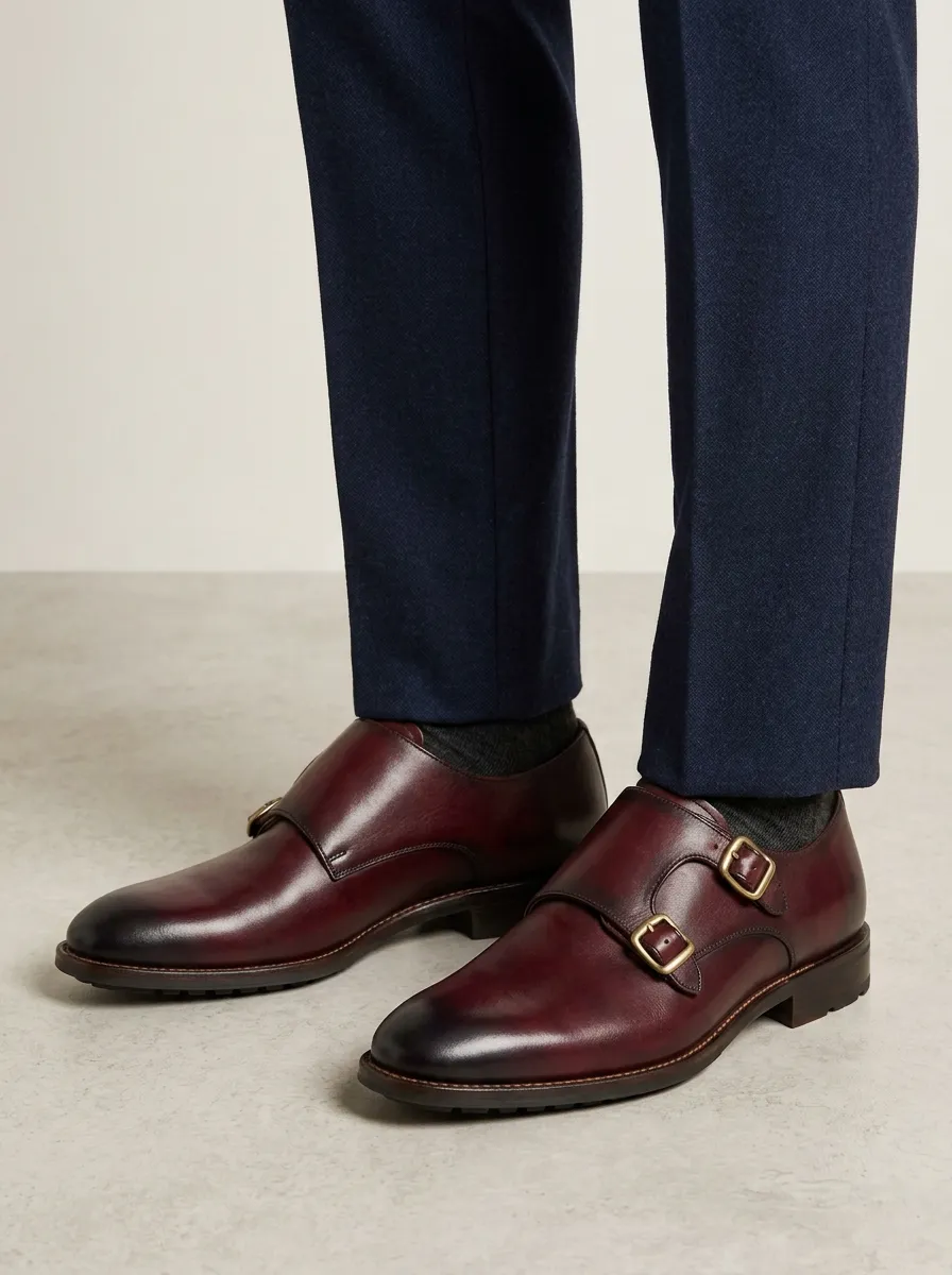 Men's Everyday Classic Double Monk Strap Leather Shoes