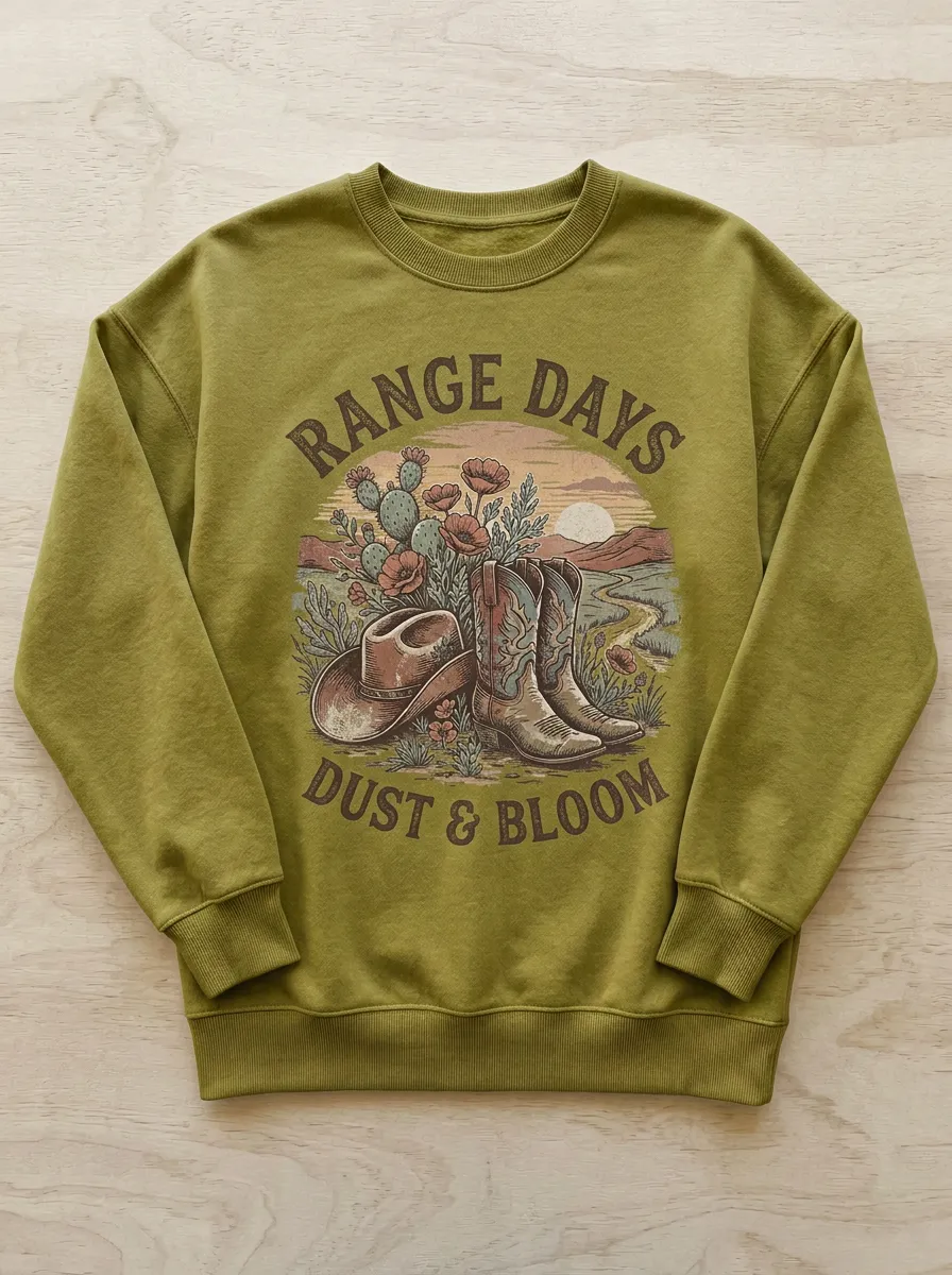 Women's Western Cowboy Boots Cactus Printed Sweatshirt