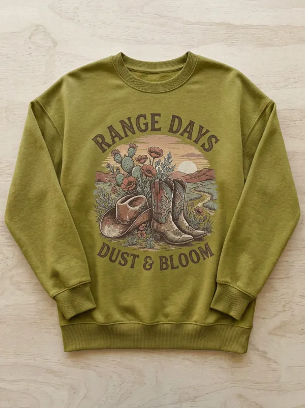 Women's Western Cowboy Boots Cactus Printed Sweatshirt