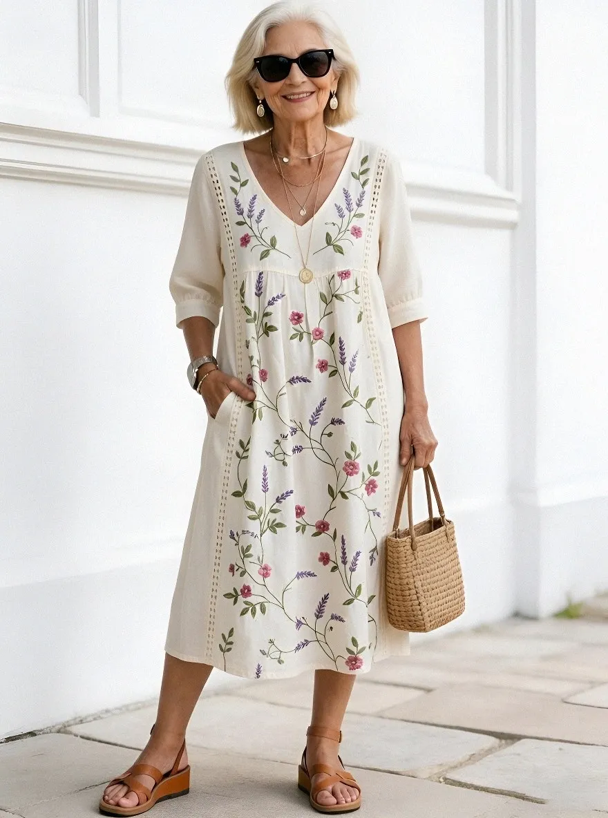Women's Summer Vacation Floral Embroidery Printed Dress