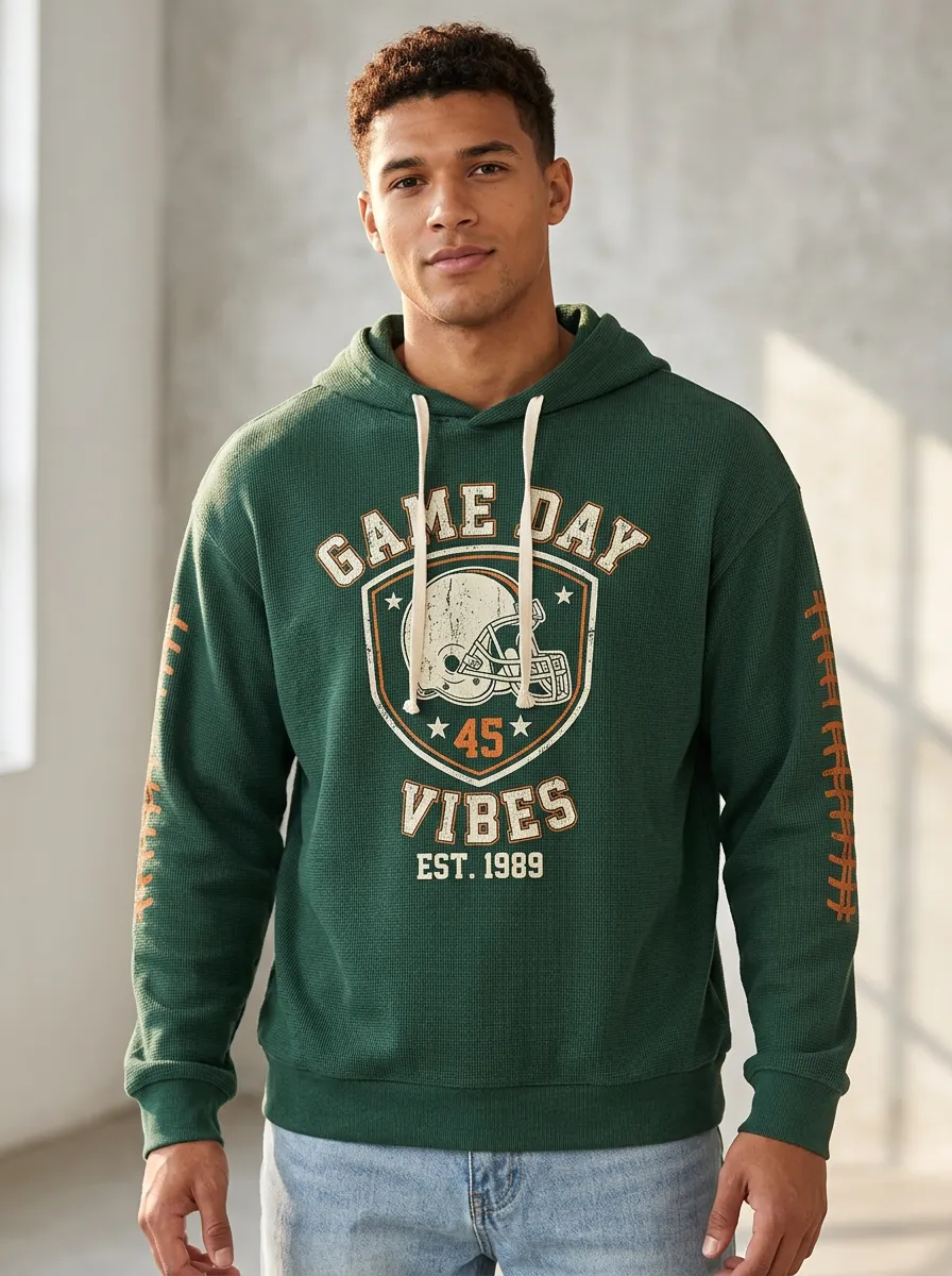 Men's Football Game Day Helmet Waffle Waffle Hoodie