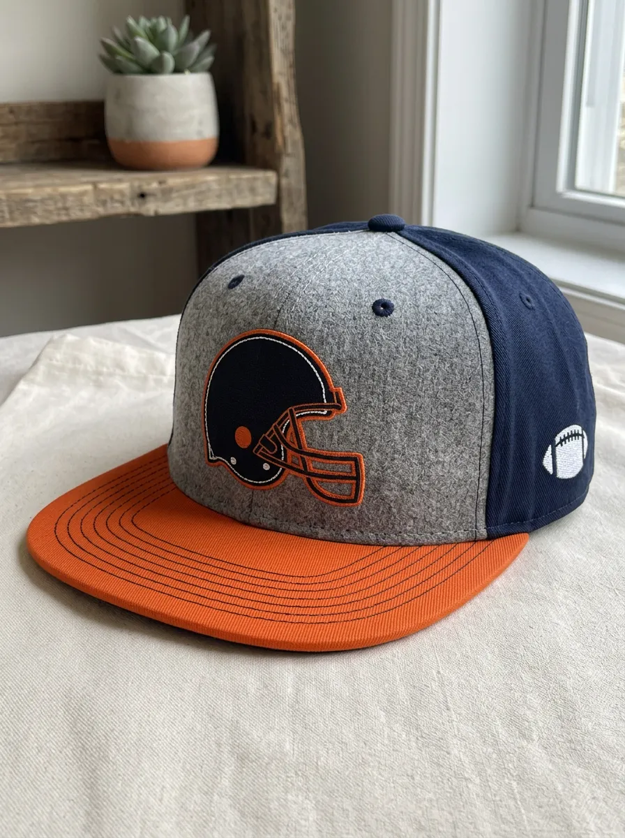 Unisex Football Fan Navy Orange Helmet Embroidered Snapback Cap