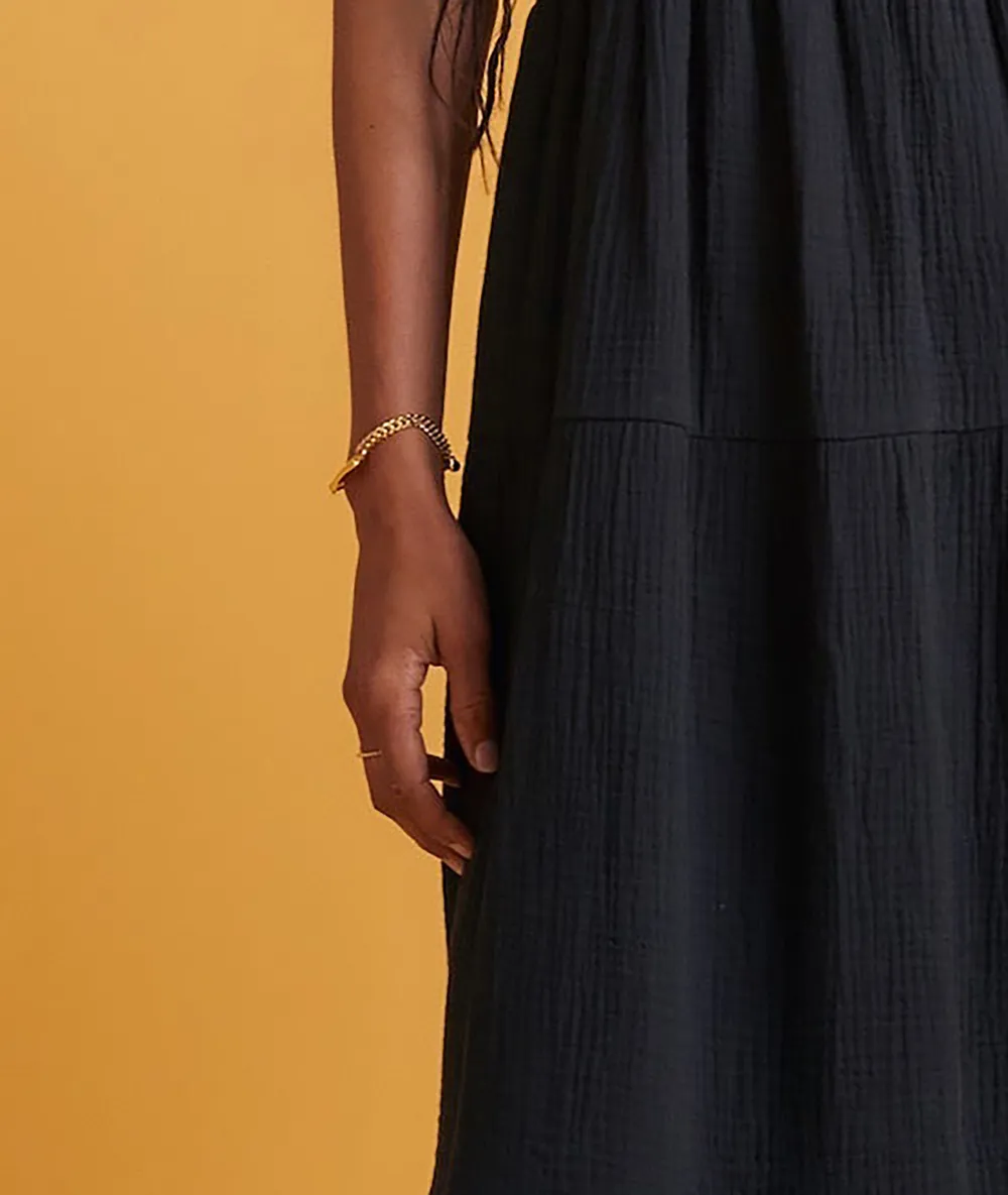 Black Strappy Smocked Maxi Dress