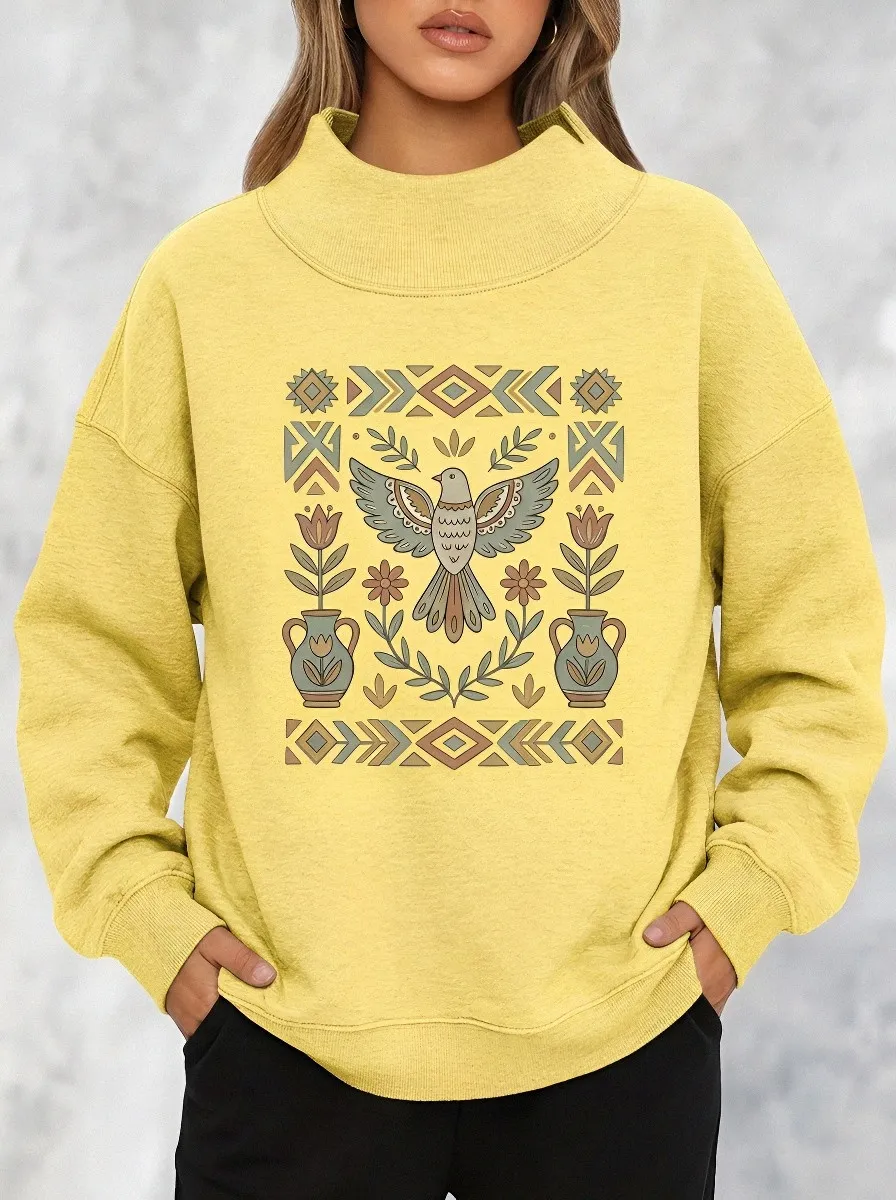 Women's Boho Folk Art Bird Floral Printed Sweatshirt