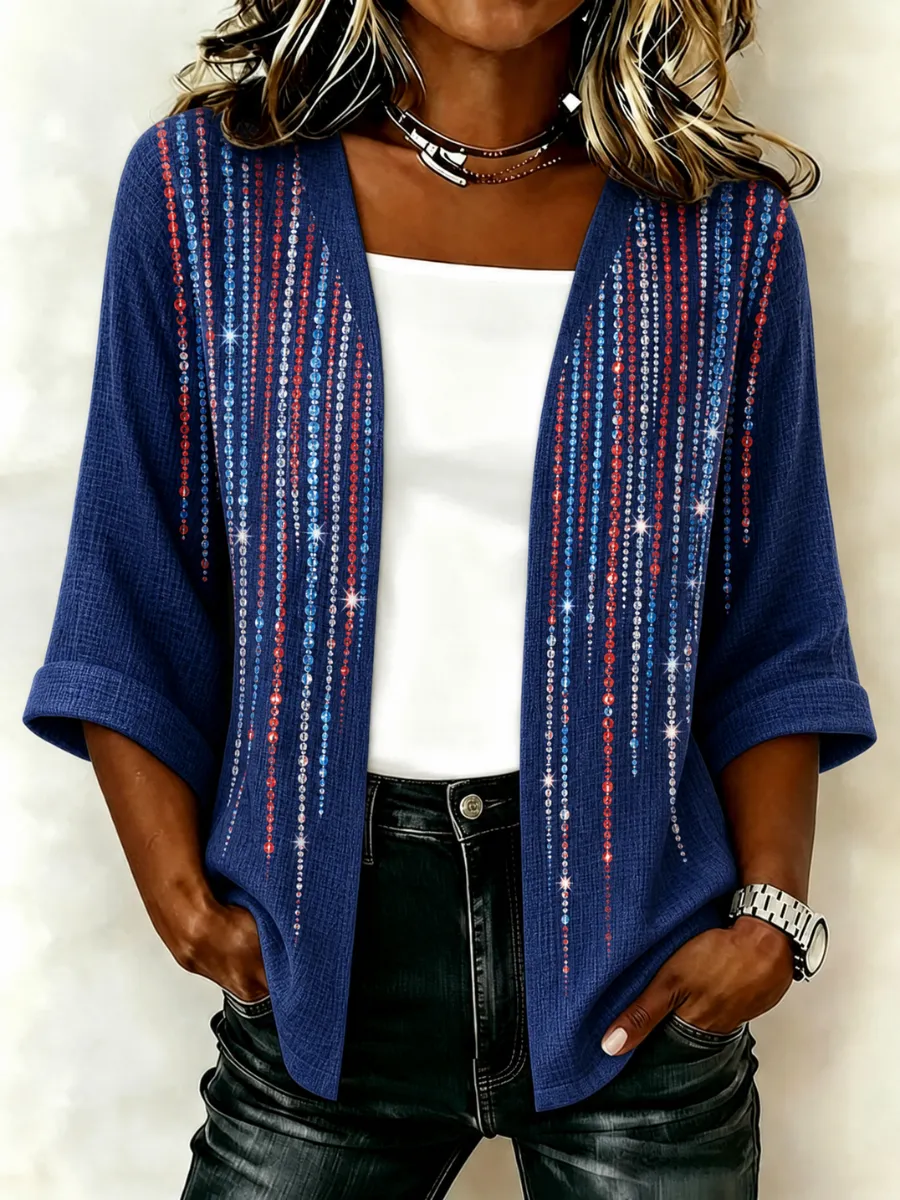 Women's Casual Loose Independence Day Patriotic Cardigan