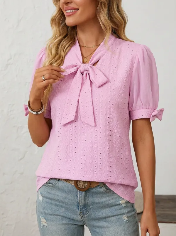 Women's High Neck Tie-neck Bow-detail Blouse