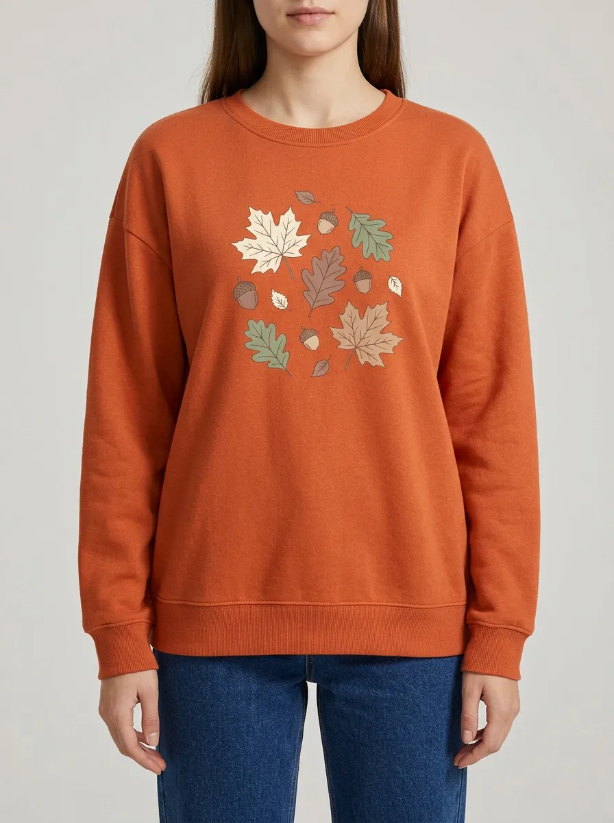Relaxed Style Maple-Leaf Printed Acorn Graphic Sweatshirt