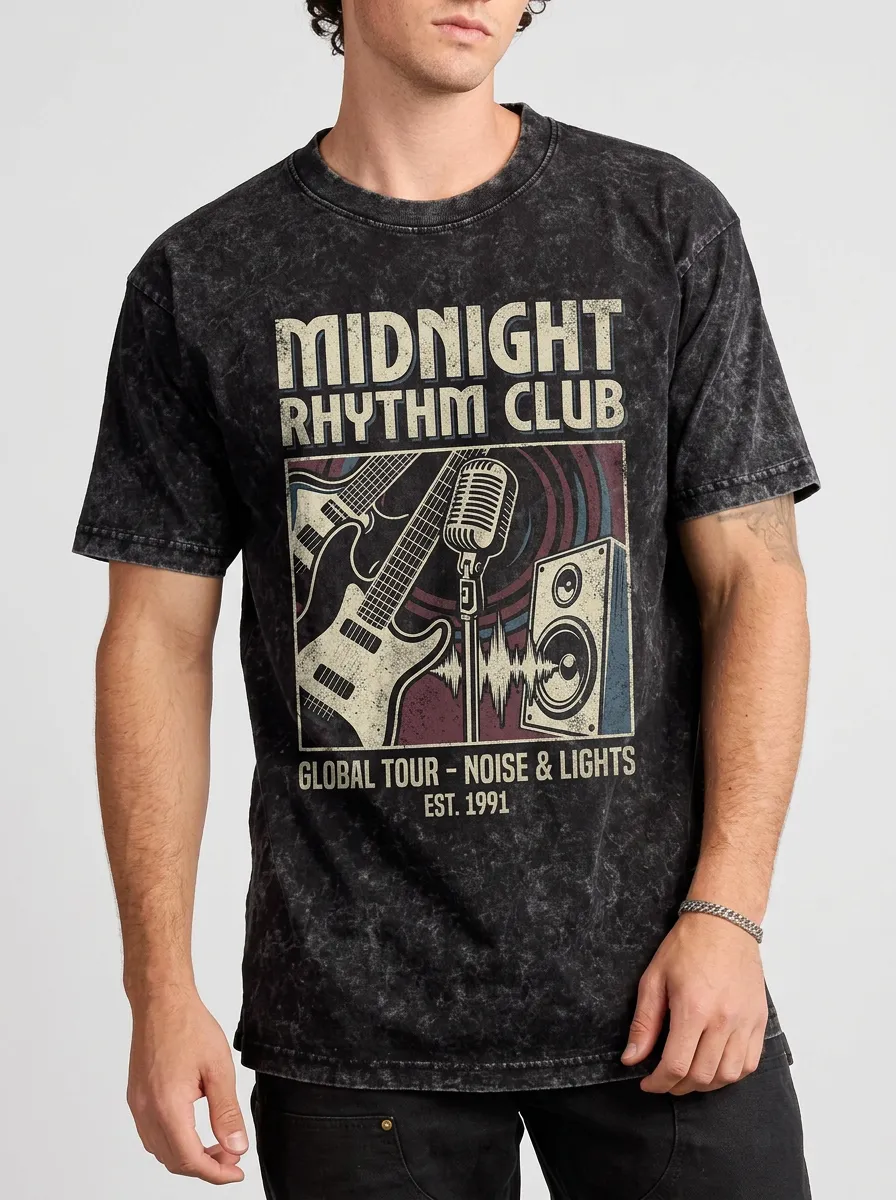 Men's Rock Band Music Lover Midnight Rhythm Club Printed T-shirt