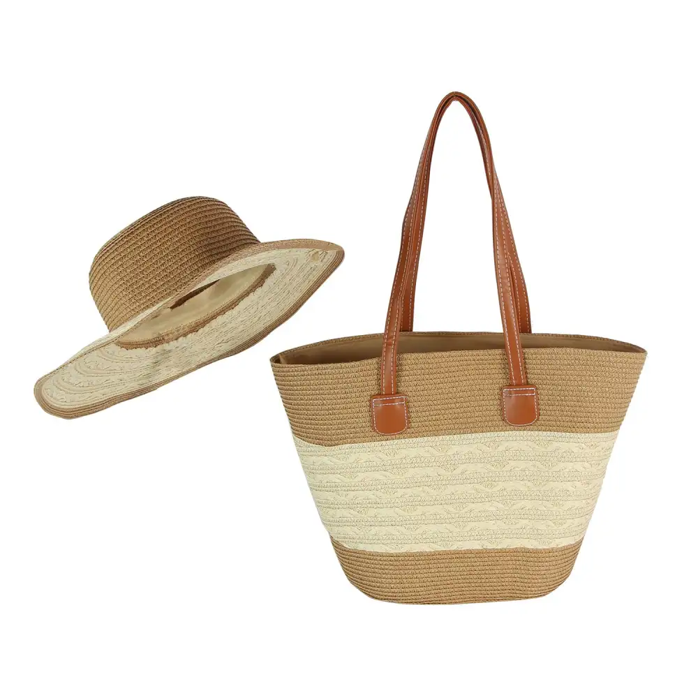 Woven Straw Sun Hat Set Tote Bag