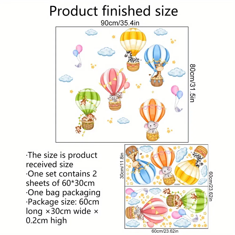 Cute Animal Hot Air Balloon Wall Decals