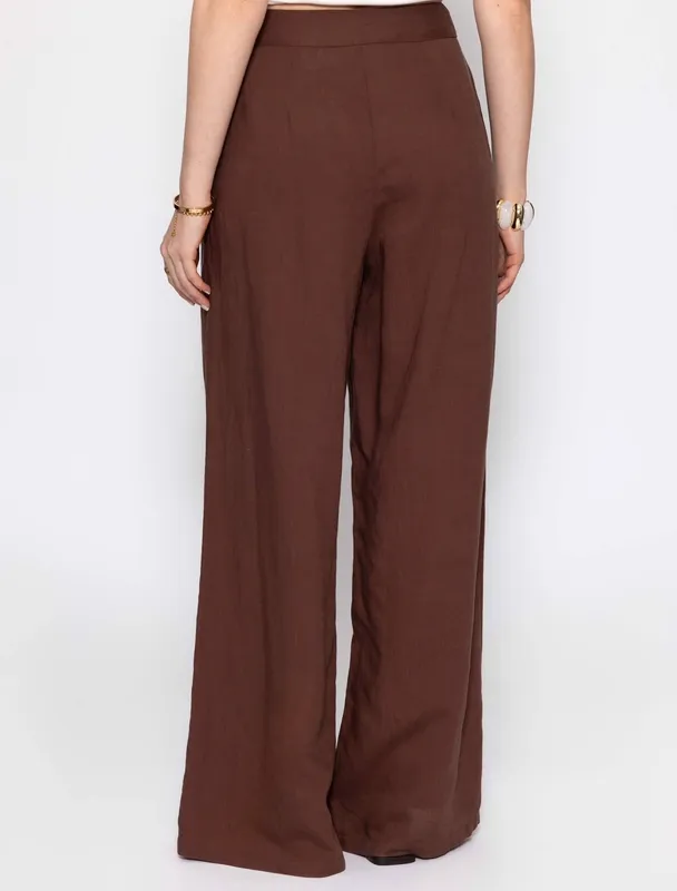 Brown Linen Straight Pants
