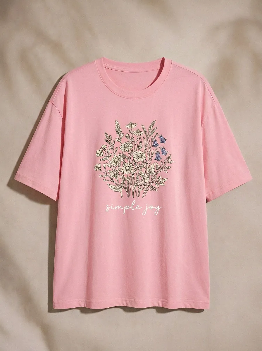 Women's Simple Joy Wildflower Bouquet Printed T-shirt