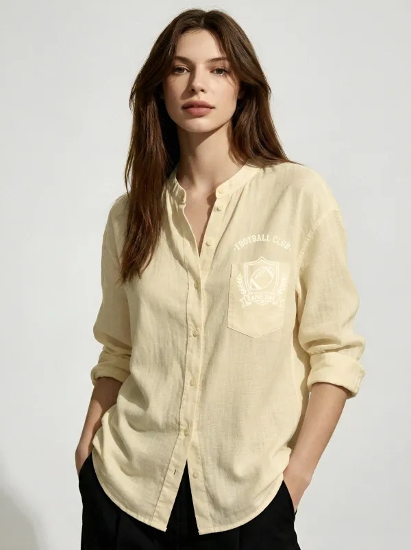Women's Football Club Game Day Rugby Emblem Printed Button-up Shirt