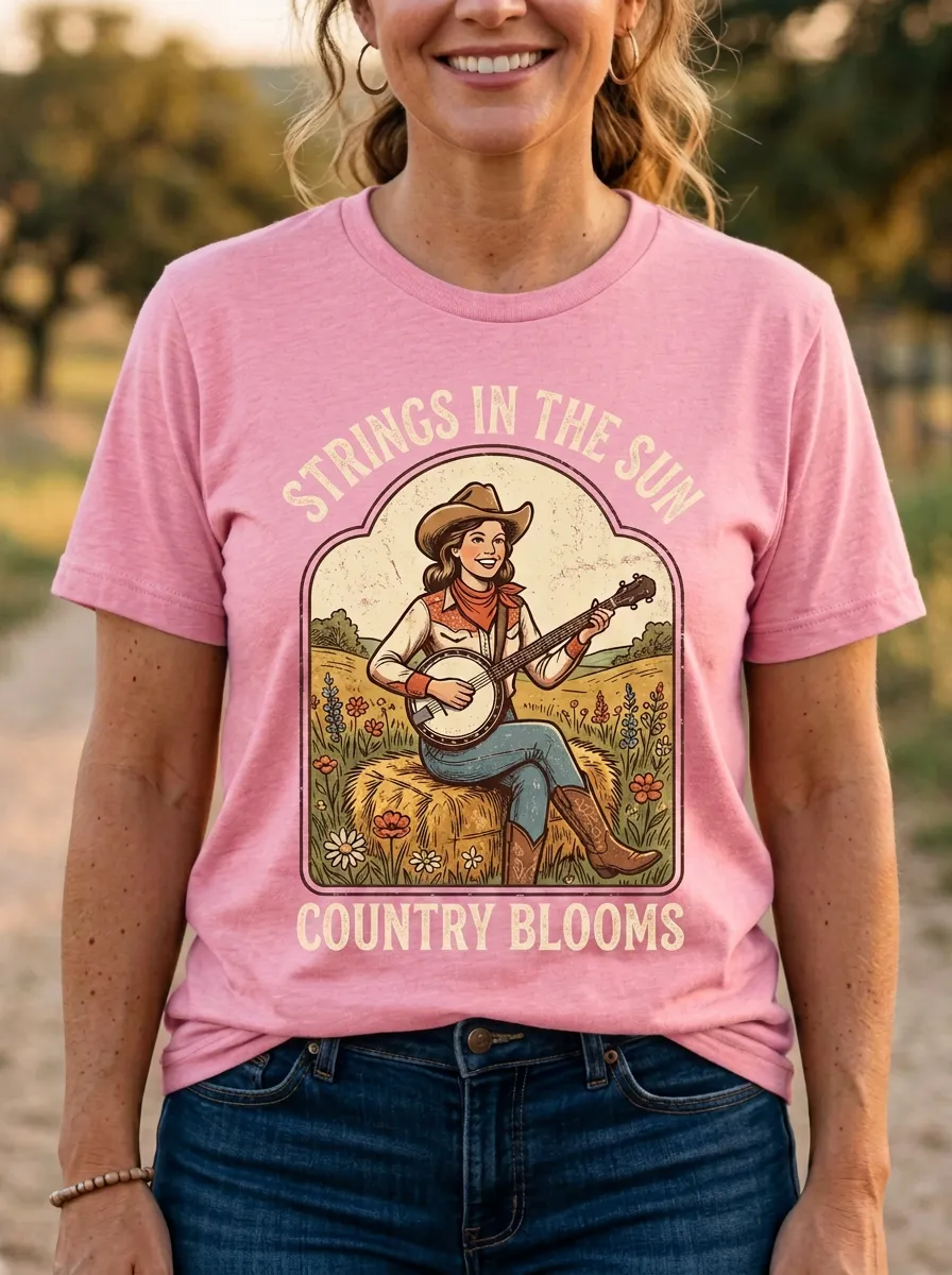 Banjo Floral Women's Country Music Casual T-Shirt