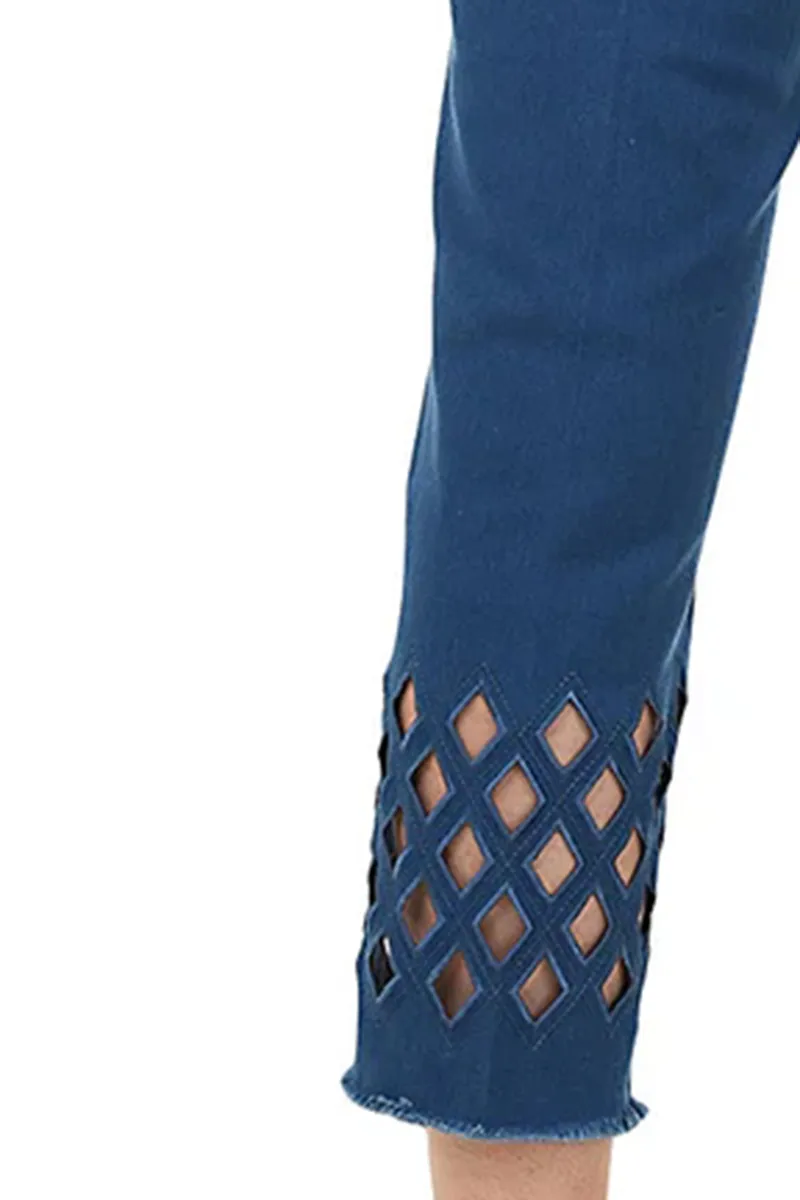 Diamond Cut-Out Denim Capri Pant