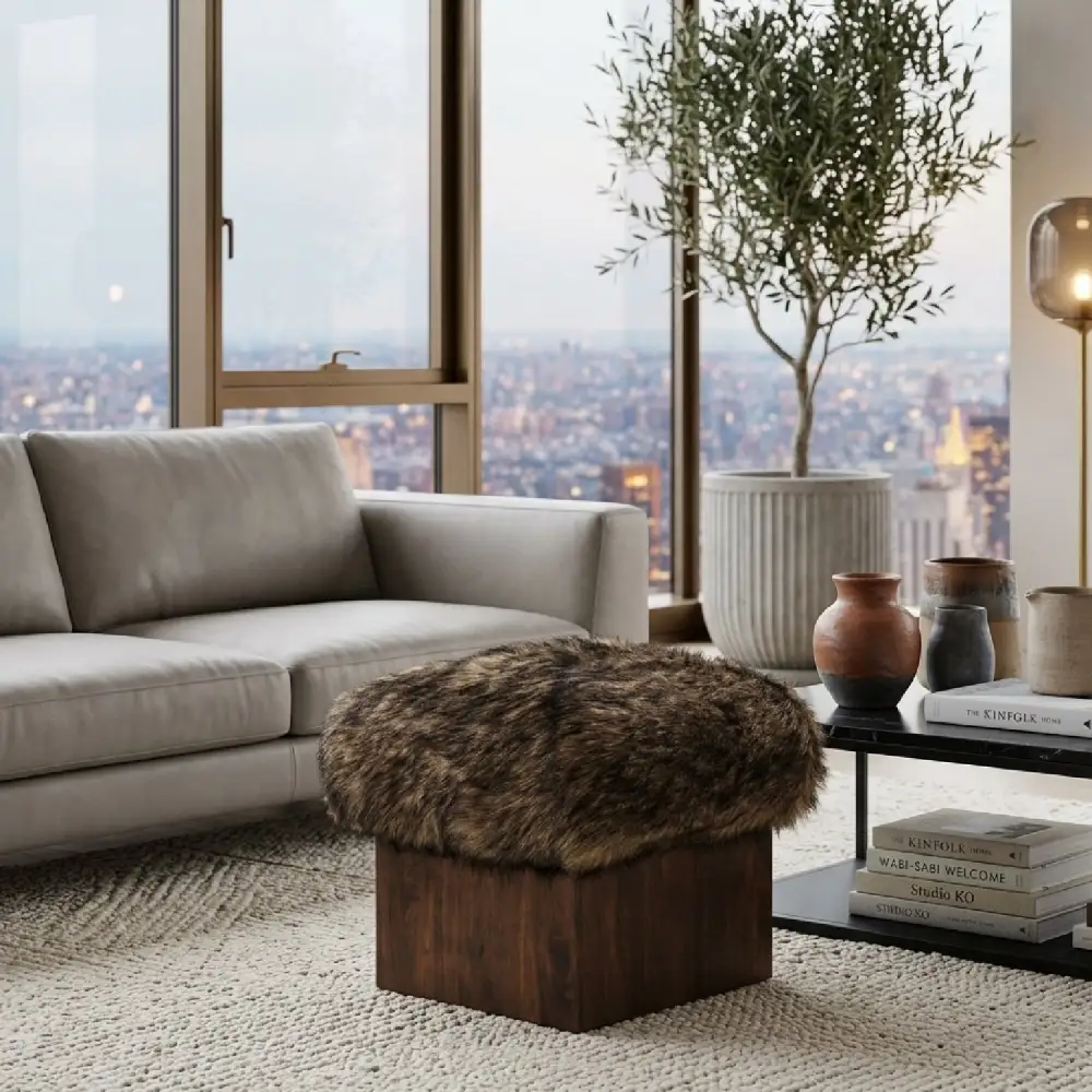 Mango Wood Base Ottoman