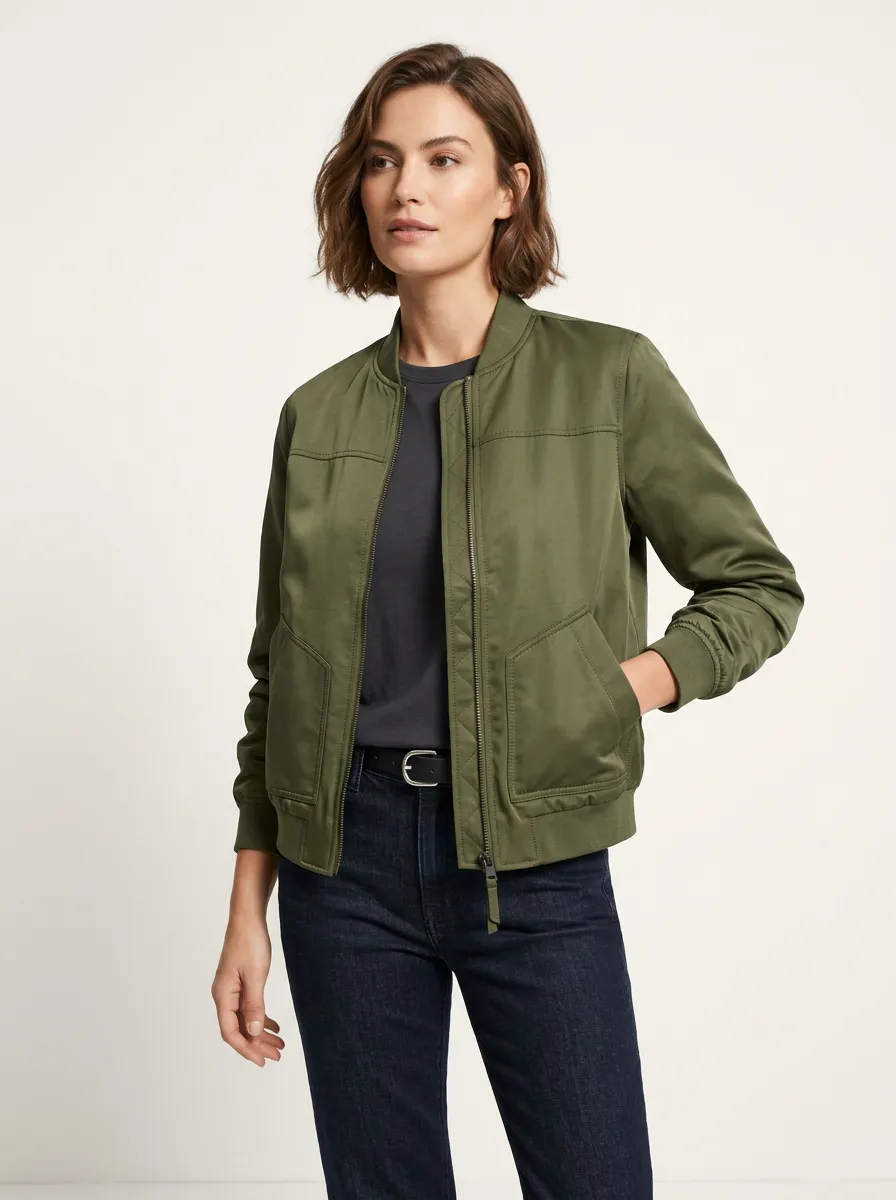 Quilted Utility Zip-Front Women's Casual Jacket