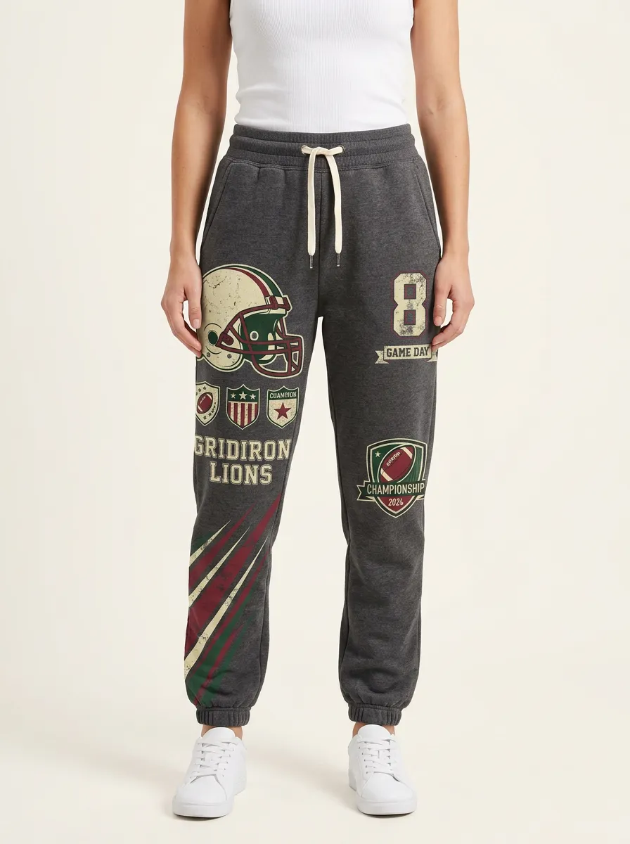 Women's Football Fan Gridiron Lions Helmet Printed Joggers