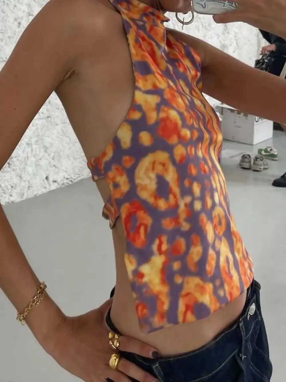 Backless Printed Halter Neck Tank