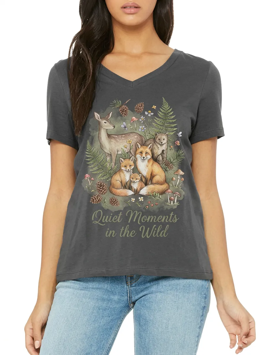 Women's Nature Lover Forest Animals Printed V-neck T-shirt