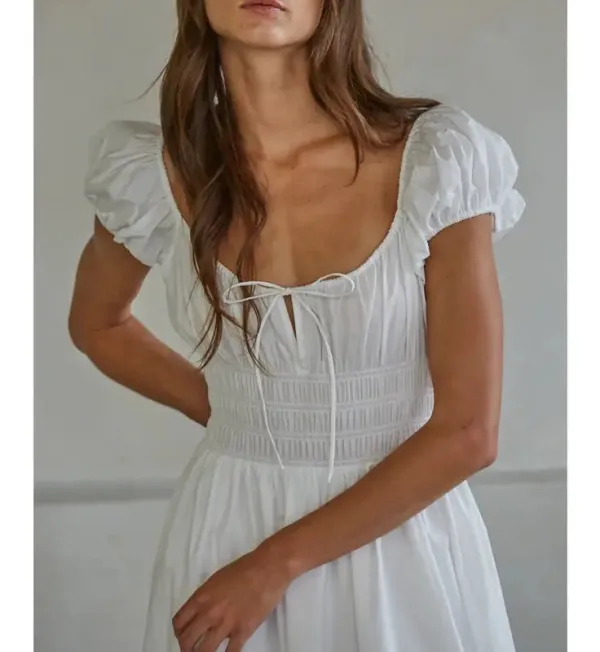 White Cotton Blend Woven Relaxed Dress