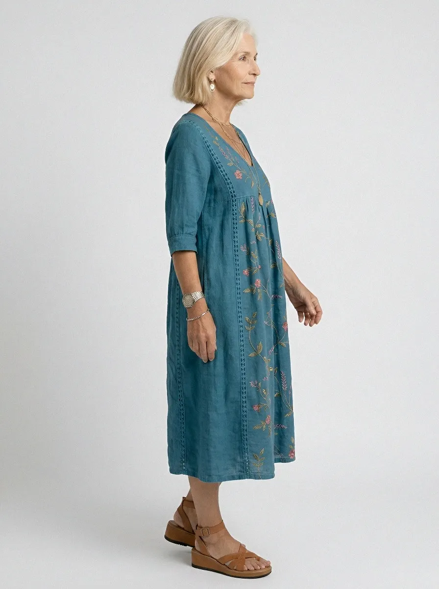 Women's Summer Vacation Floral Vine Printed Midi Dress