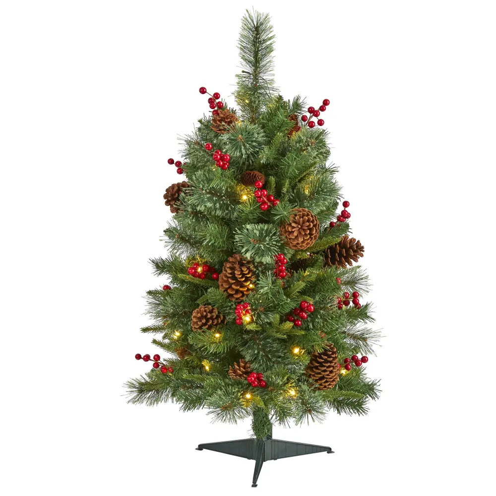 Norway Mixed Pine Artificial Christmas Tree with Clear LED Lights Pine Cones and Berries Decor Display